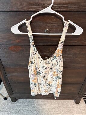 Maurices Floral Button-Front Cream Tank with Yellow Accents
